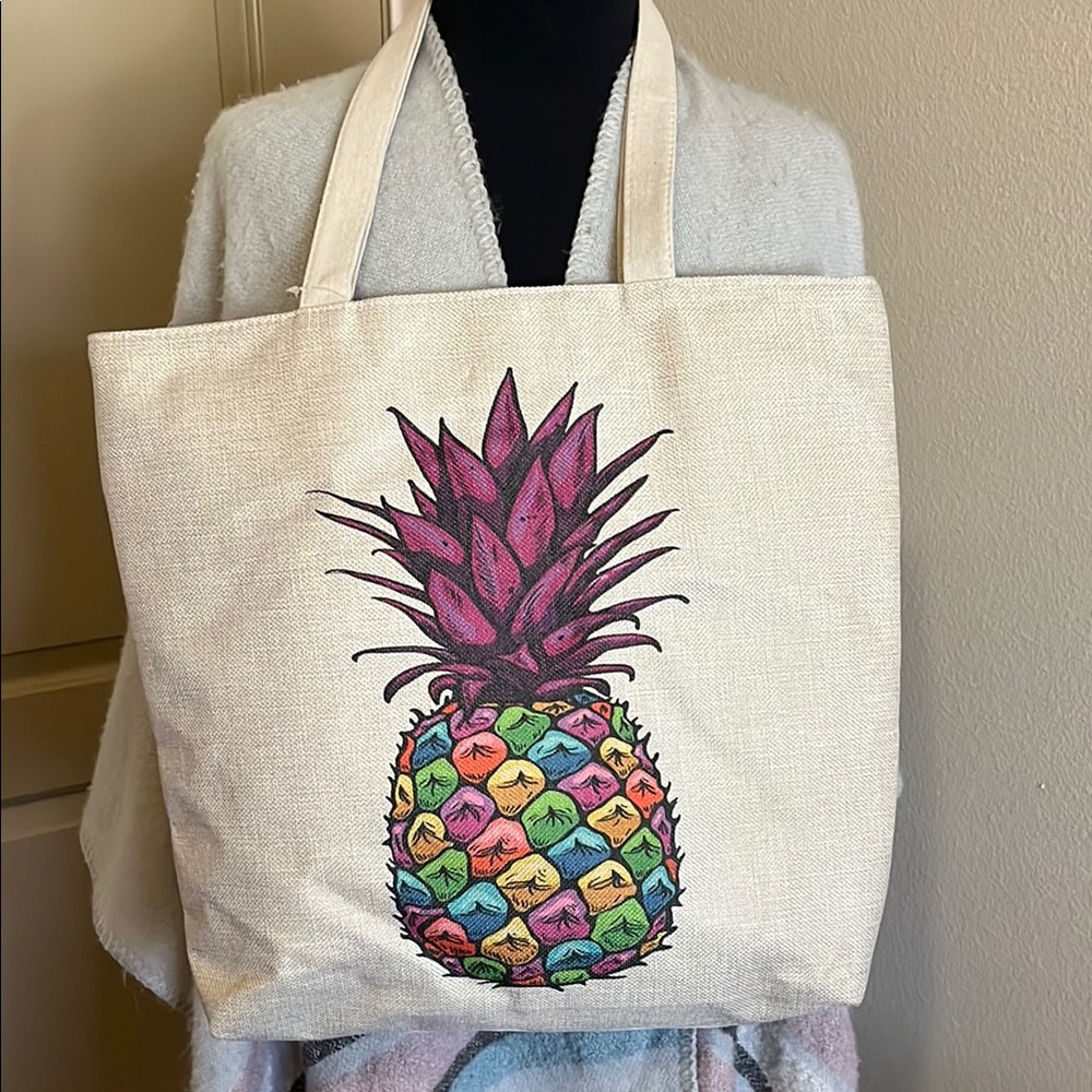 NWT Colorful Pineapple Canvas Tote Bag